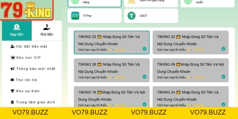 Nạp Tiền 79KING Đơn Giản Với Nhiều Phương Thức Thanh Toán