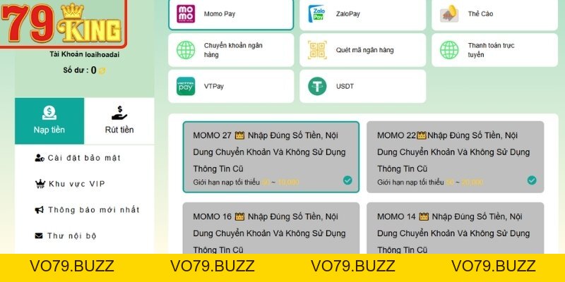 Nạp Tiền 79KING Đơn Giản Với Nhiều Phương Thức Thanh Toán