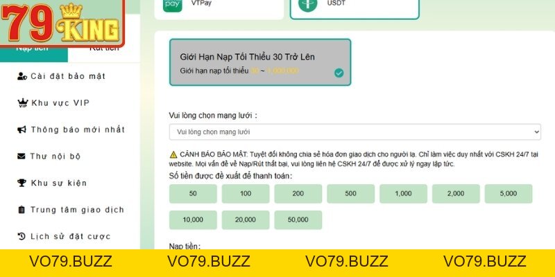 Nạp Tiền 79KING Đơn Giản Với Nhiều Phương Thức Thanh Toán