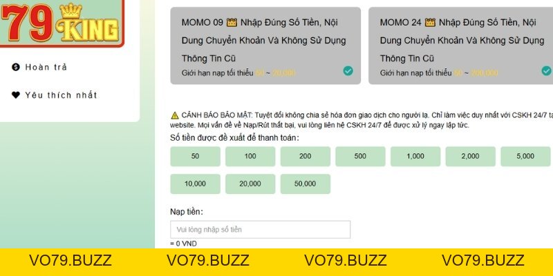 Nạp Tiền 79KING Đơn Giản Với Nhiều Phương Thức Thanh Toán